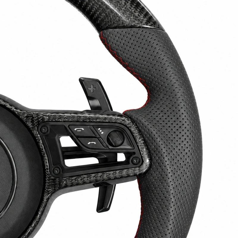 Custom carbon fiber steering wheel (with LED turn signals) for Porsche models such as the 911 Panamera Cayenne and Macan