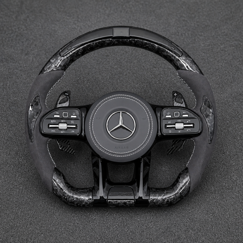 Mercedes A B C E S GLC GLE 2003-2026 W203-W206 W211-W214 Nappa Alcantara Custom Real Carbon Fiber LED AMG Wheel -JIONX