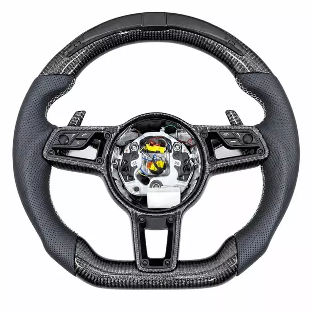 Custom genuine leather and carbon fiber steering wheel with LED indicators suitable for Porsche Macan Cayenne Panamera 911 and other models