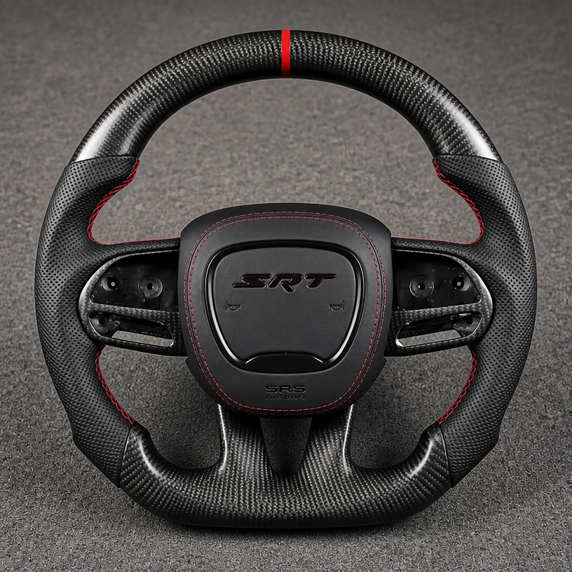 For Dodge Charger Challenger Durango 2015-2023 Nappa Leather Custom Real Forged Carbon Fiber LED Steering Wheel -JIONX