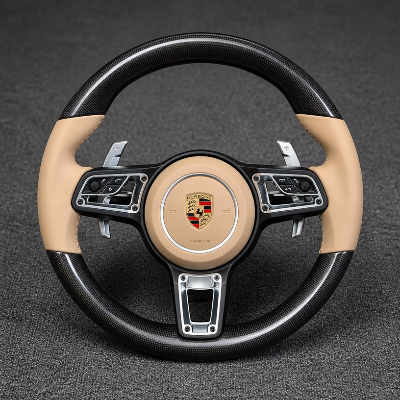 For Porsche Cayenne 9YA 9YB 2018–2026 Nappa Leather Custom Real Carbon Fiber LED Sport Response Button Steering Wheel -JIONX
