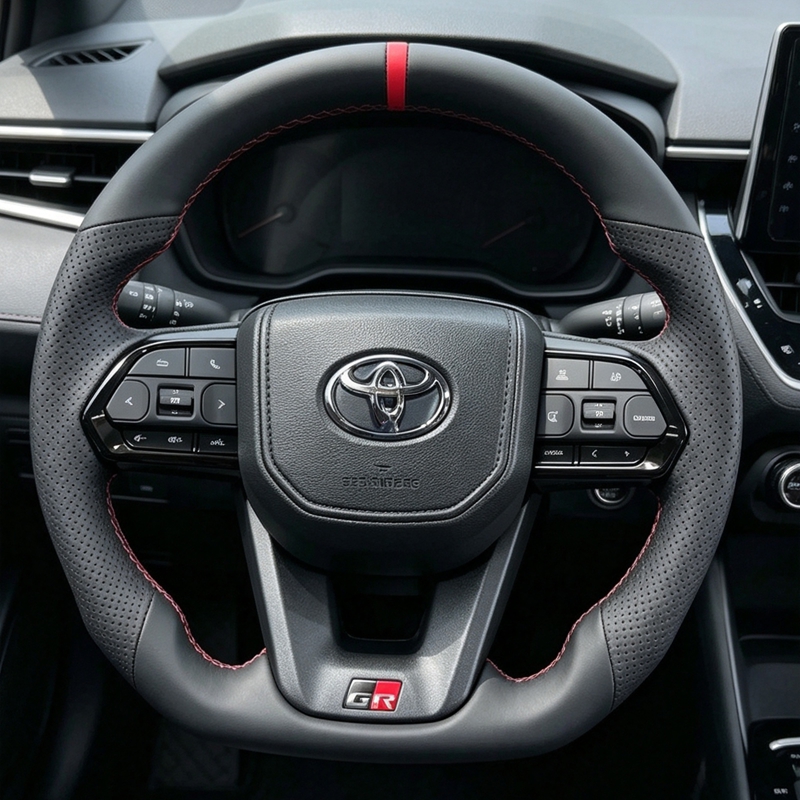 GR Sport Leather Carbon Steering Wheel for Toyota Hilux Revo N70 N80 Tacoma Tundra Fortuner 2015-2022 LC300 LC200