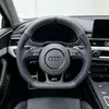 Grey nappa flat steering wheel installed on Audi cockpit silver stitch JION