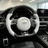 Real car installed two tone gloss carbon flat bottom white leather steering wheel sport mod for Audi A Q S RS models