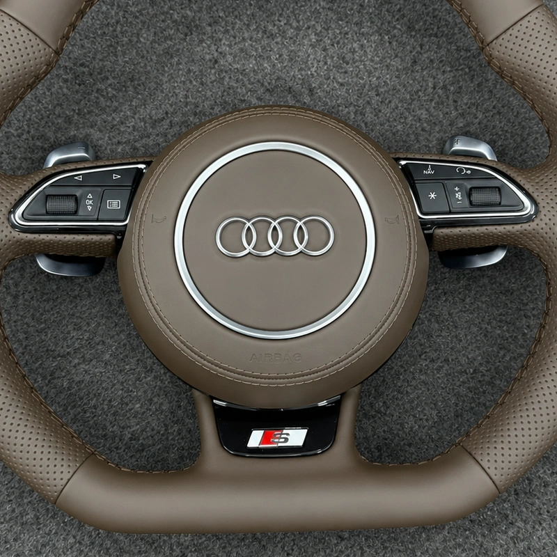 metal S sport badge on brown Audi nappa steering wheel JIONX