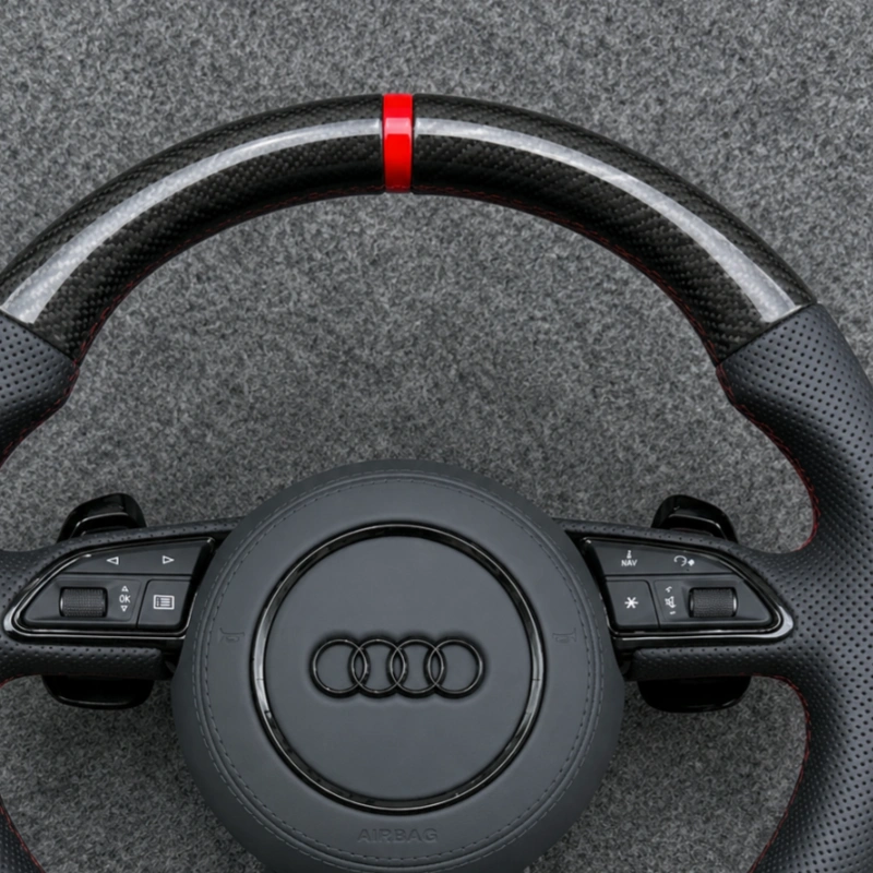 Audi A5 F5 carbon fiber sport steering wheel with red stitching detail