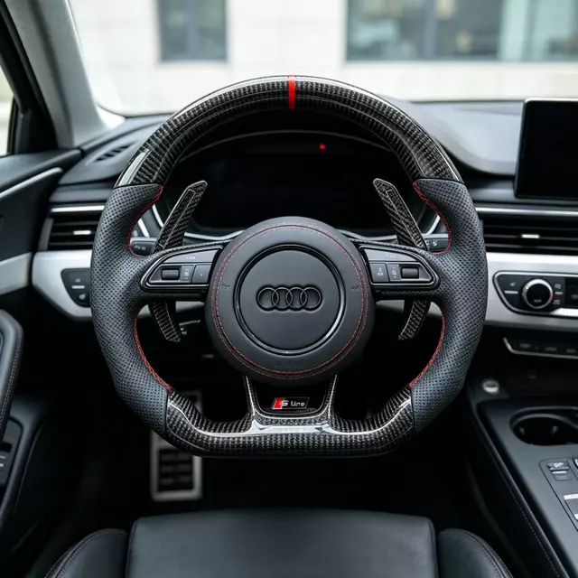 JIONX carbon fiber steering wheel installed cockpit upgrade for Audi A4 A5 Q5 S Line