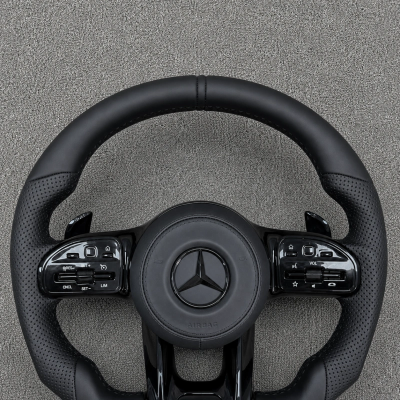 Black Perforated Leather Steering Wheel for Mercedes Benz AMG C63 C63S A45 G63 W205 W213 GLC GLE GLS