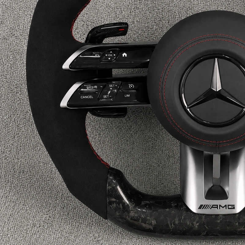 Mercedes AMG Flat Bottom Carbon Fiber Steering Wheel with Paddle Shifters W205 W212 W190 W166 W177 W214 W216 W217 W218 W222 W253 W257 W463 W464