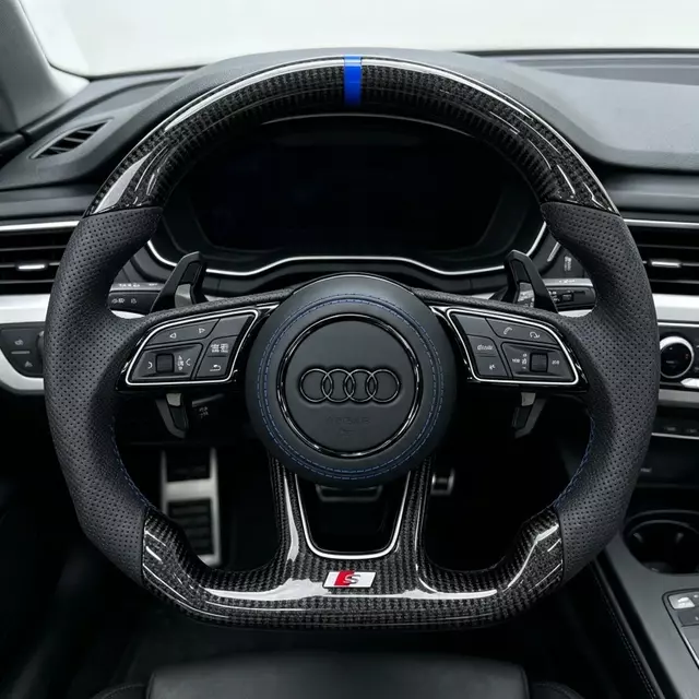 Installed Heated Carbon Fiber Steering Wheel Audi A4 A5 S4 S5 RS4 RS5 Interior Upgrade Jionx
