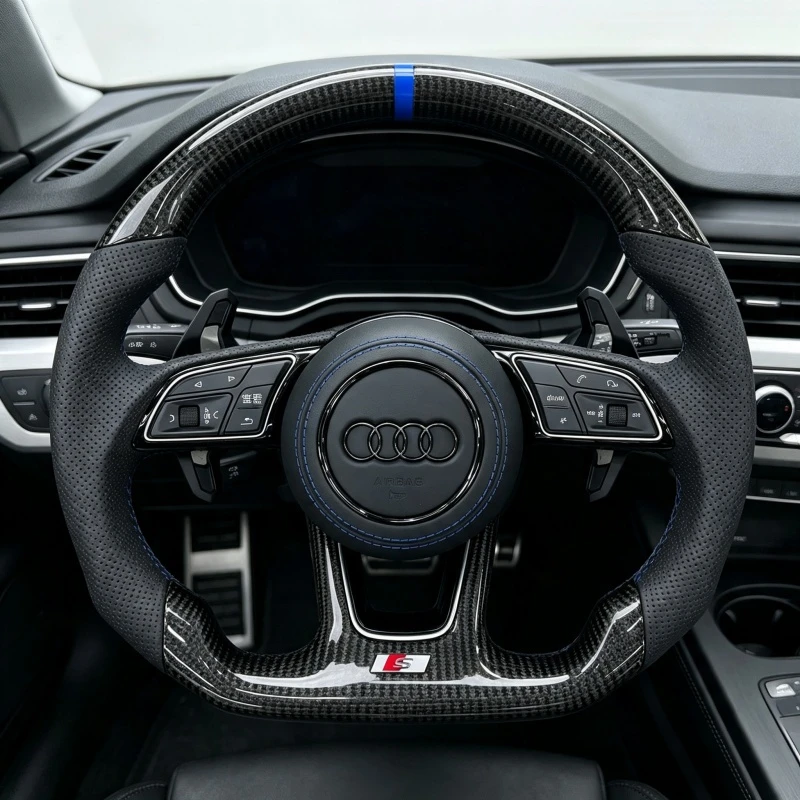 Installed Heated Carbon Fiber Steering Wheel Audi A4 A5 S4 S5 RS4 RS5 Interior Upgrade Jionx