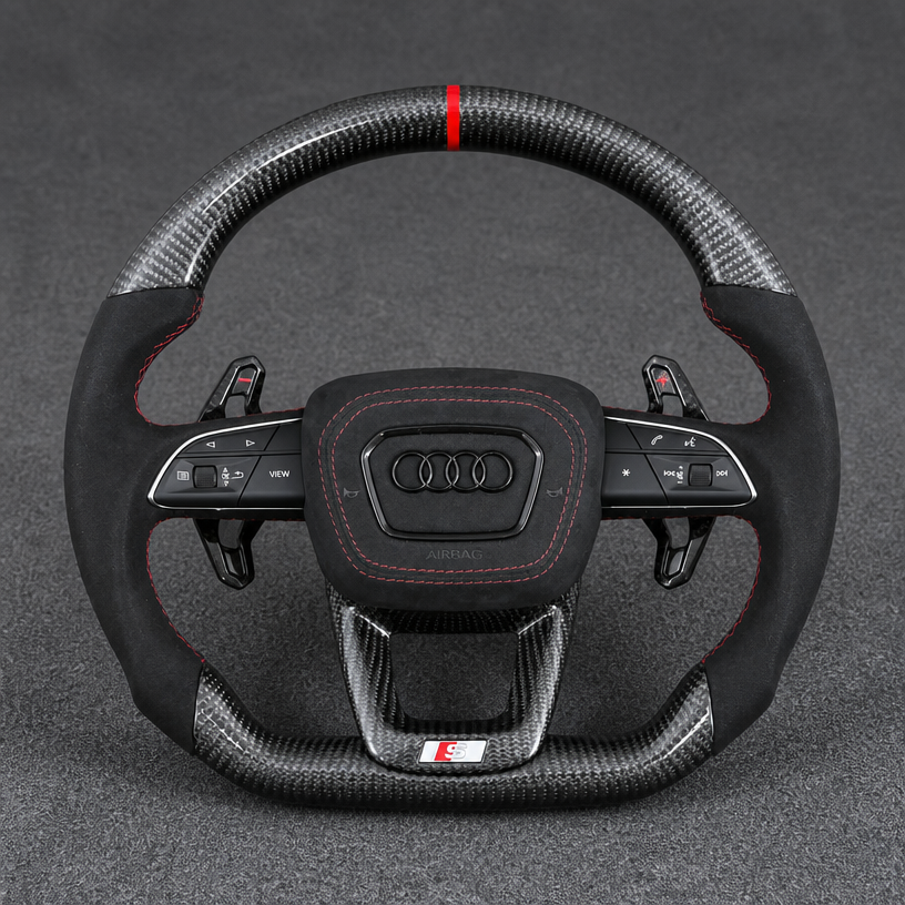 Custom Alcantara Real Carbon Fiber LED Flat-Bottom Steering Wheel for Audi Q3 SQ3 RSQ3 8U 2011–2018 -JIONX