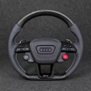 Audi A4 A5 carbon fiber wheel with perforated Nappa leather, white stitching and control dials