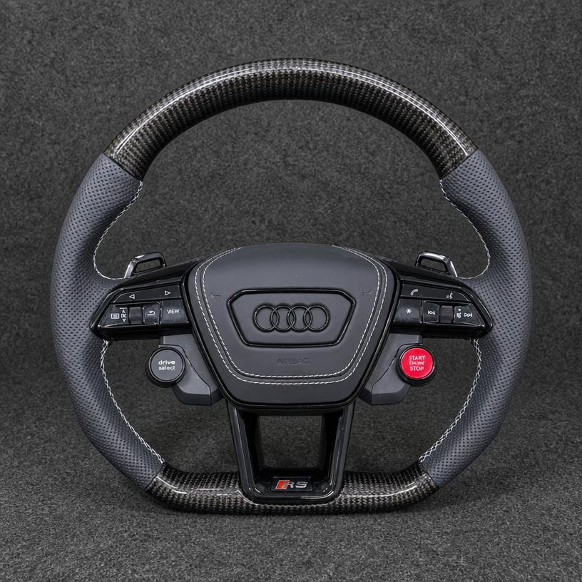 Custom Alcantara Real Carbon Fiber LED Flat-Bottom Steering Wheel for Audi Q3 SQ3 RSQ3 8U 2011–2018 -JIONX
