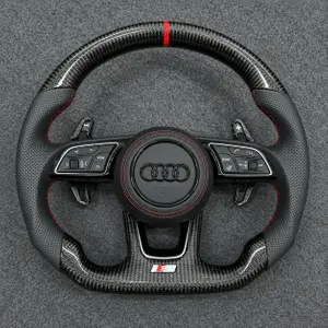 Audi R8 42 4S custom carbon fiber flat bottom steering wheel with red center stripe and black leather grip