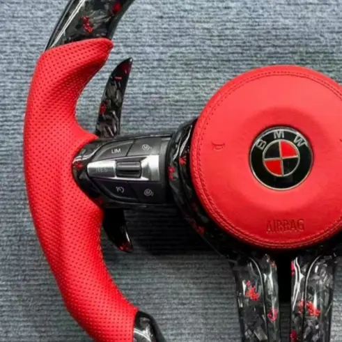 BMW M3 M4 forged carbon steering wheel with red perforated leather grips