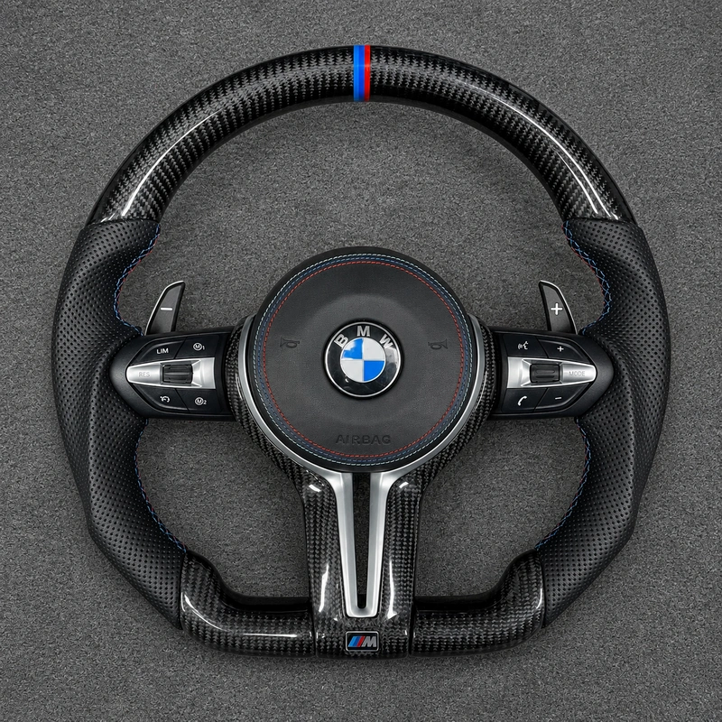 For BMW 5 Series M5 2011–2023 Nappa Leather Custom Real Carbon Fiber LED Steering Wheel -JIONX