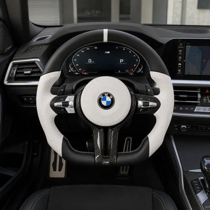 Custom Nappa Leather Real Carbon Fiber LED Steering Wheel for BMW 2 Series F22 F23 And M2 F87 2014–2021 -JIONX