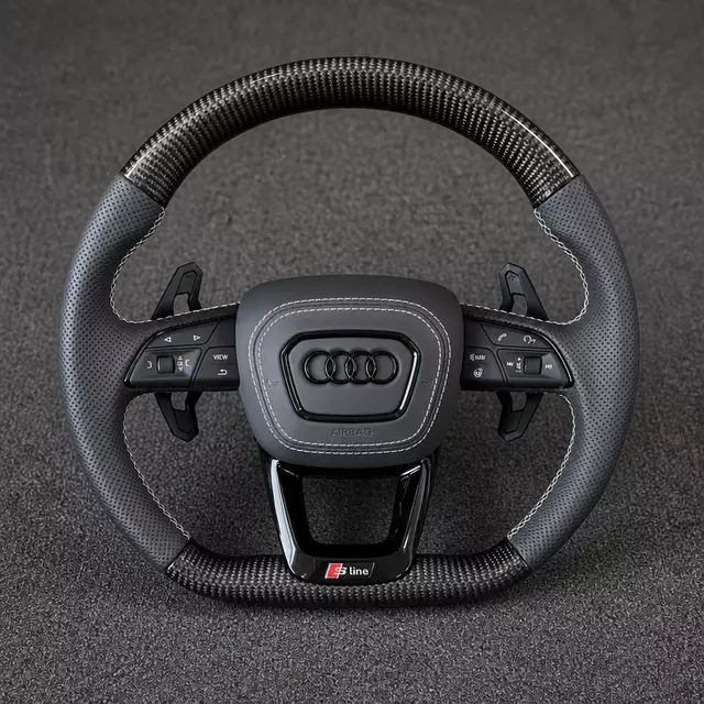 Audi R8 42 custom carbon fiber steering wheel with Q5-style design and premium leather grip