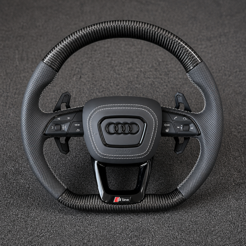 For Audi TT 8N 8J 8S TTS TT RS 1998-2023 Custom Real Carbon Fiber Perforated Leather Steering Wheel | JIONX