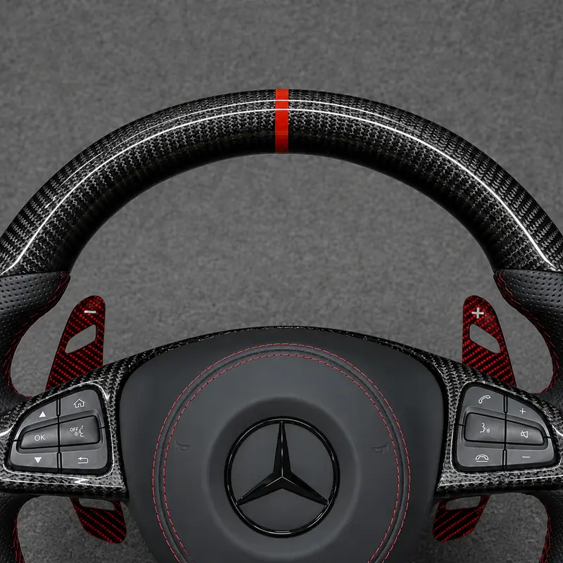 For Benz A B C E S GLC GLE 2003-2026 W203-W206 W211-W214 Nappa Alcantara Custom Real Carbon Fiber LED Wheel -JIONX