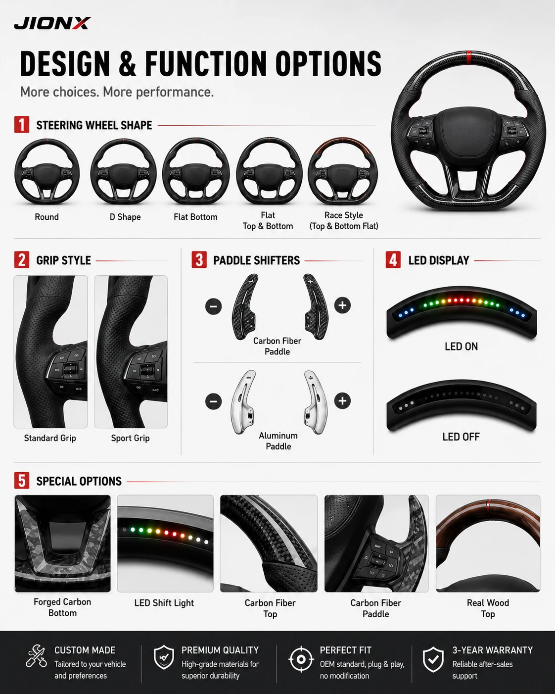 JIONX Dodge custom steering wheel design paddle shifter and LED options