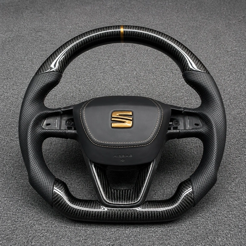 SEAT Custom Real Carbon Fiber Flat Bottom Steering Wheel | JIONX
