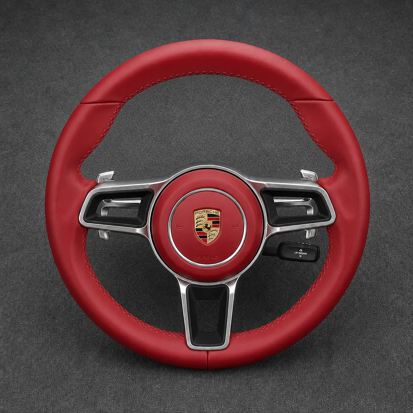 For Porsche 718 Boxster Cayman 982 2016–2025 Nappa Leather Custom Real Carbon Fiber LED Sport Button Steering Wheel -JIONX