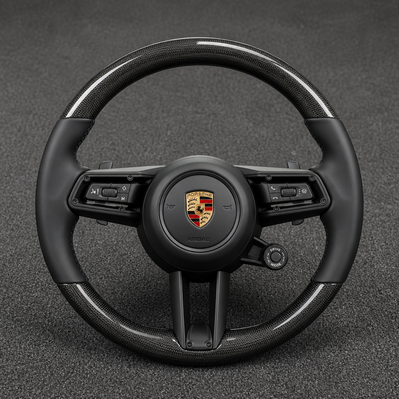 For Porsche 718 Boxster Cayman 982 2016–2025 Nappa Leather Custom Real Carbon Fiber LED Sport Button Steering Wheel -JIONX