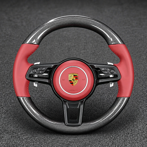Porsche 911 custom real carbon fiber steering wheel with red Nappa leather grips and silver paddle shifters
