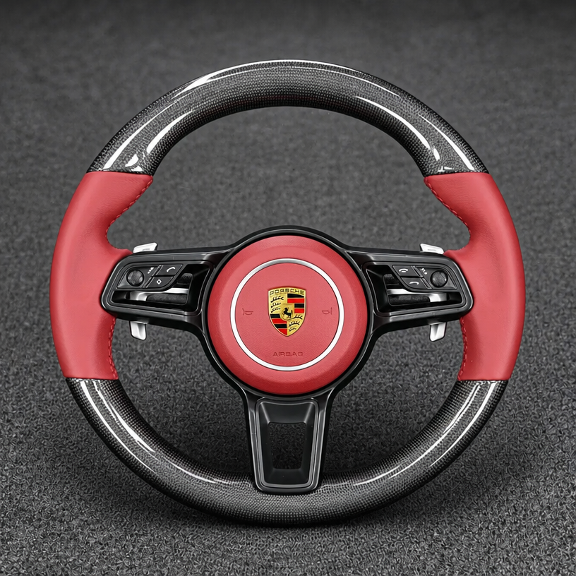 For Porsche 911 991 992 2012–2026 Nappa Leather Custom Real Carbon Fiber LED Sport Response Button Steering Wheel -JIONX