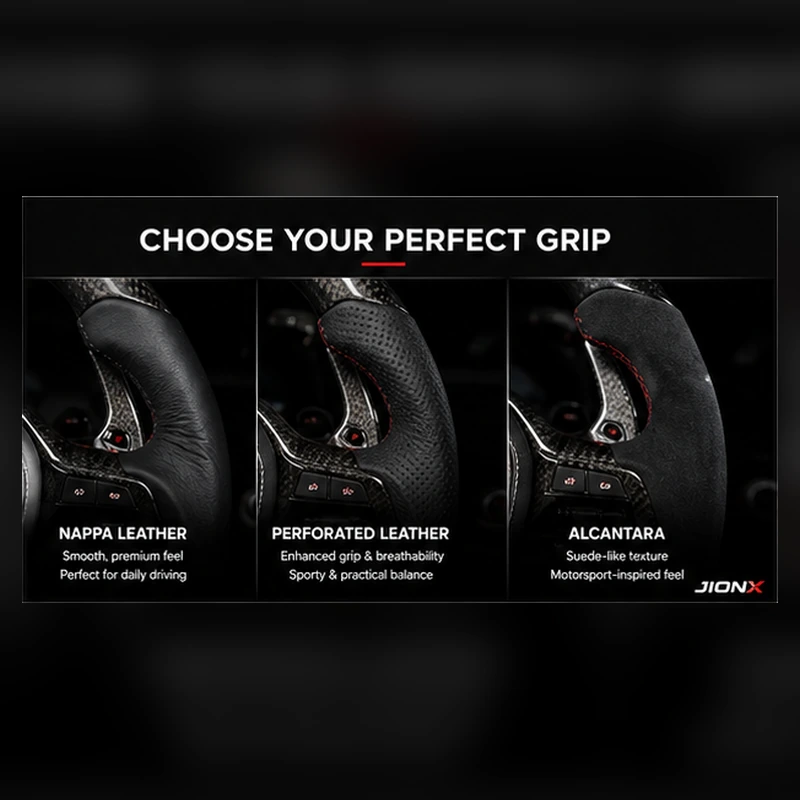 Nappa leather vs Alcantara steering wheel grip comparison for daily driving and performance styling