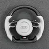 Gloss two tone carbon fiber flat bottom steering wheel with white leather grip sport upgrade fit Audi A3 A4 A5 A6 Q3 Q5 Q8 S RS