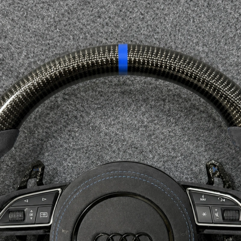 High Gloss Weave Carbon Fiber Frame Closeup For Audi A6 A7 C8 Steering Wheel JIONX