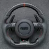 JIONX S Line gloss carbon fiber flat bottom steering wheel fit Audi A4 A5 Q5 with perforated leather