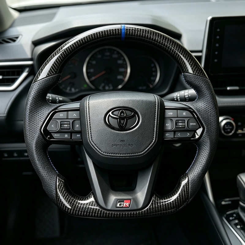 Carbon Fiber PU D-Sport Steering Wheel Red Marker Fit Hilux Prado Crown Land Cruiser Direct Replacement Upgrade Wheel