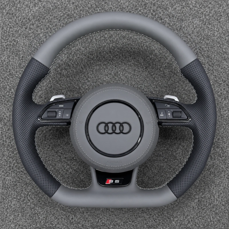 JIONX Sport Flat Bottom Perforated Leather Steering Wheel Upgrade For Audi A3 A4 A5 A6 A7 Q3 Q5 Q7 TT