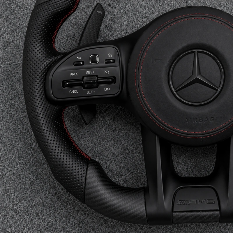 Custom AMG Racing Steering Wheel Black Perforated Leather for Mercedes Benz CLA GLC GLB GLS GLE W118 W204 W205 W212 W213 W221 W222 E63 E63S E63 S63 C63 CLS63 G63