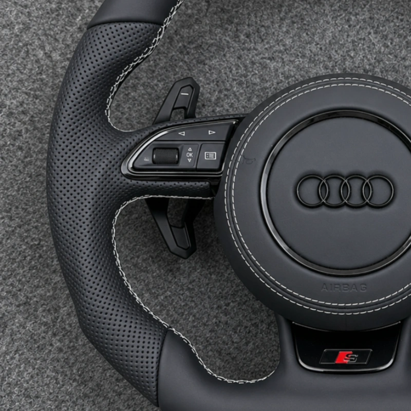 Perforated Nappa Leather Grip Of Flat Bottom Sport Steering Wheel Fit Audi A3 A4 A5 A6 A7 JIONX