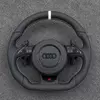 Custom Flat Bottom Sport Steering Wheel For Audi A3 A4 A5 A6 A7 S Line With White Stitch And White Top Marker JIONX