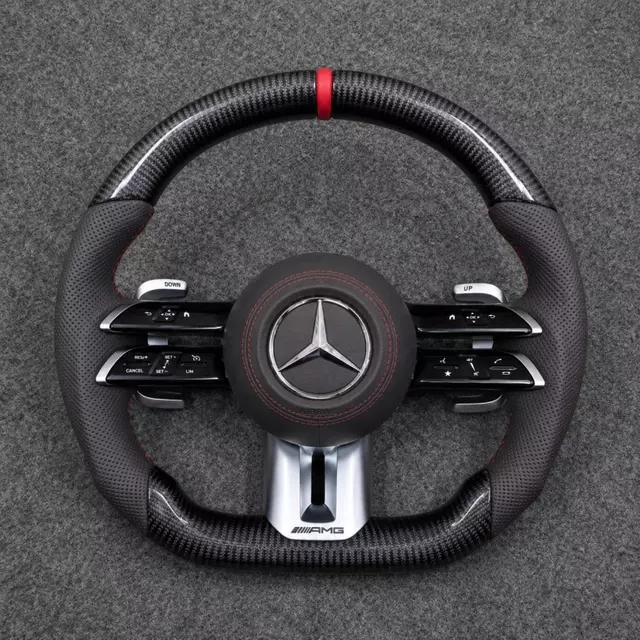 Mercedes Benz AMG GT Carbon Fiber Steering Wheel with Black Perforated Leather W205 W212 W190 W166 W177 W214 W216 W217 W218 W222 W253 W257 W463 W464