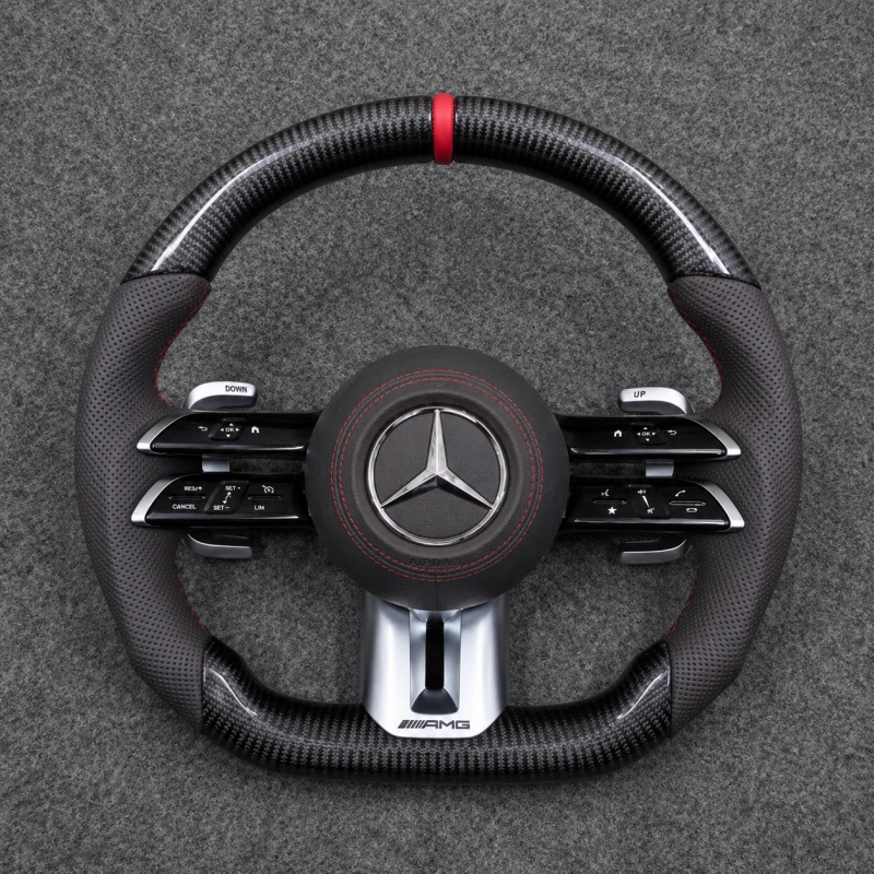 Mercedes Benz AMG GT Carbon Fiber Steering Wheel with Black Perforated Leather W205 W212 W190 W166 W177 W214 W216 W217 W218 W222 W253 W257 W463 W464