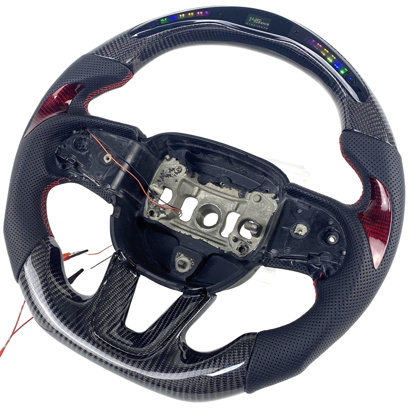 LED Real Carbon Fiber Steering Wheel for Dodge Charger Challenger 2015+ Jeep Grand Cherokee Trackhawk SRT
