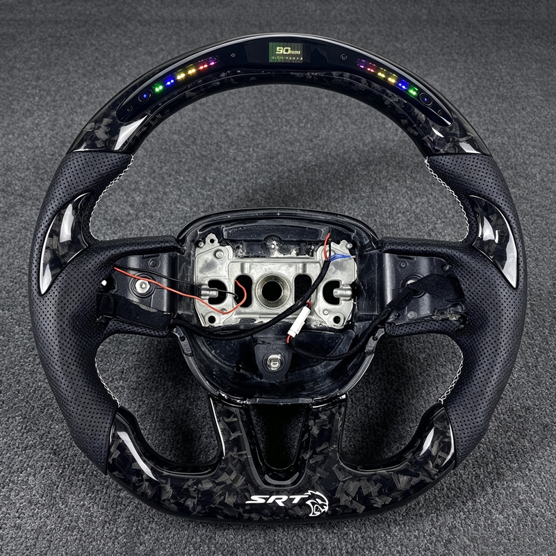 Customized Racing Carbon Fiber Steering Wheel for Dodge Charger Challenger Hellcat Charger Challenger SRT RT Napa Leather