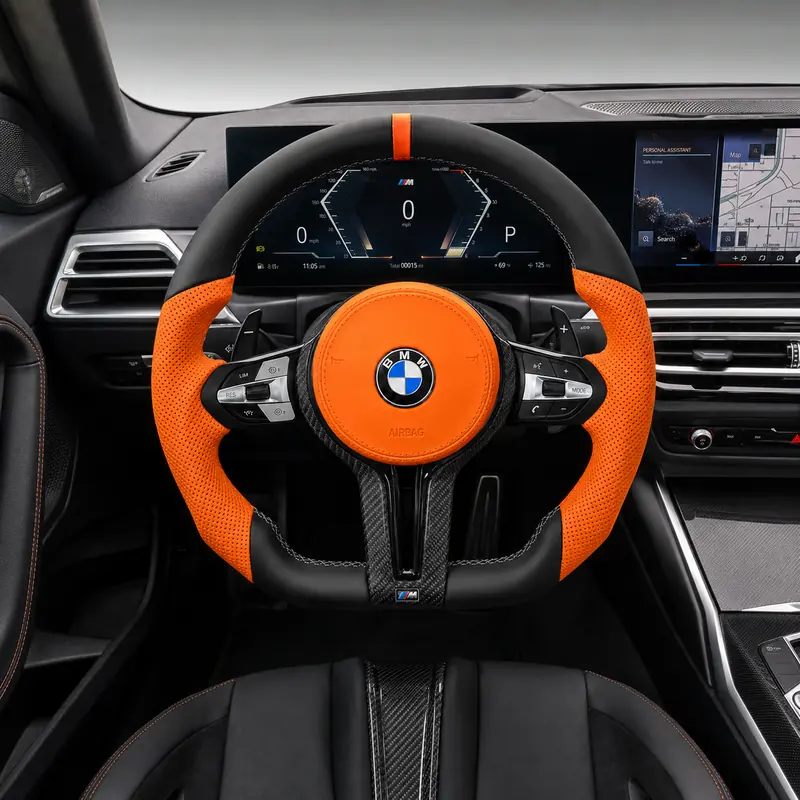 Custom Nappa Leather Real Carbon Fiber LED Steering Wheel for BMW 7 Series E65 E66 2001–2008 -JIONX