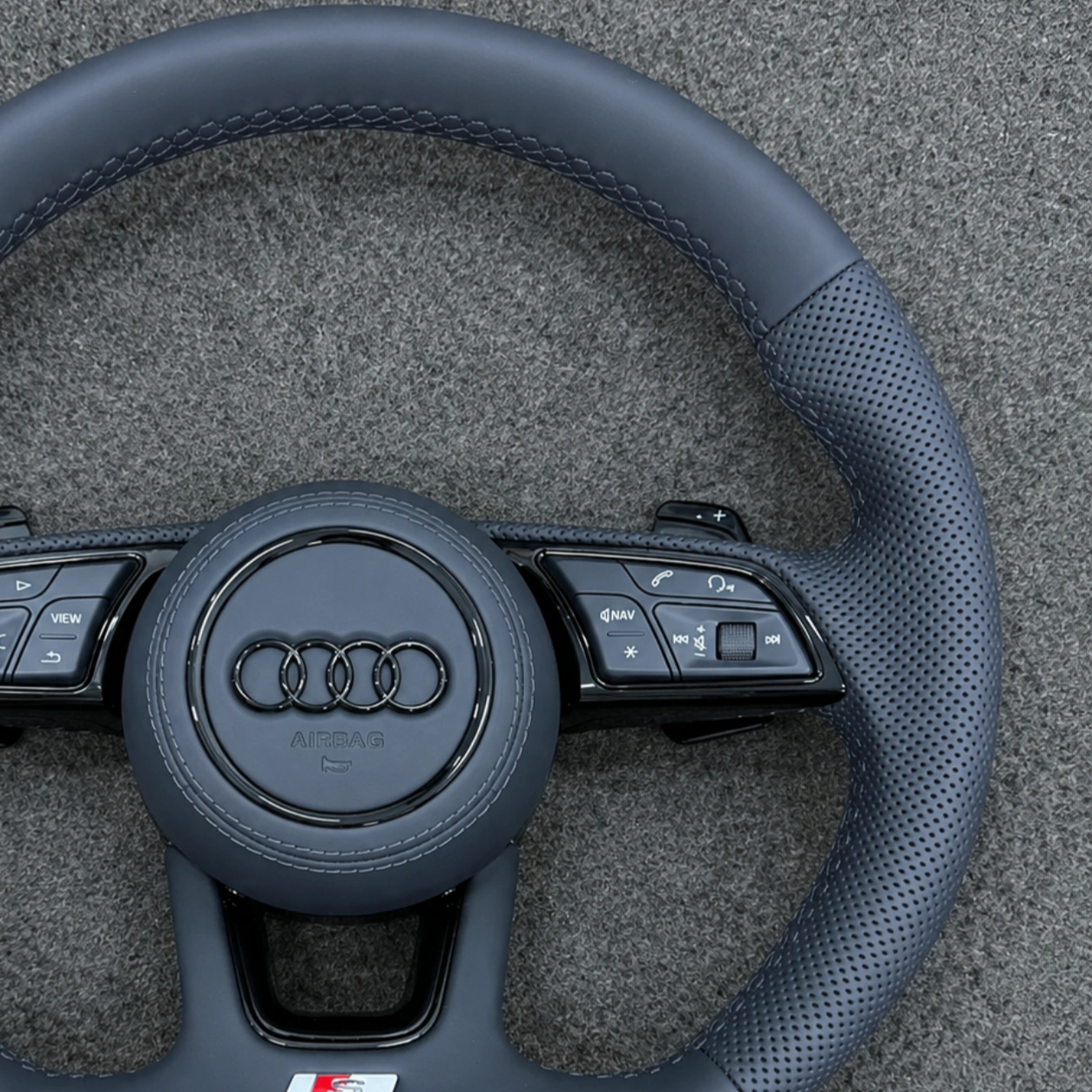 Ergonomic Hand Grip Contour Of Audi Semi Perforated Leather Steering Wheel JIONX