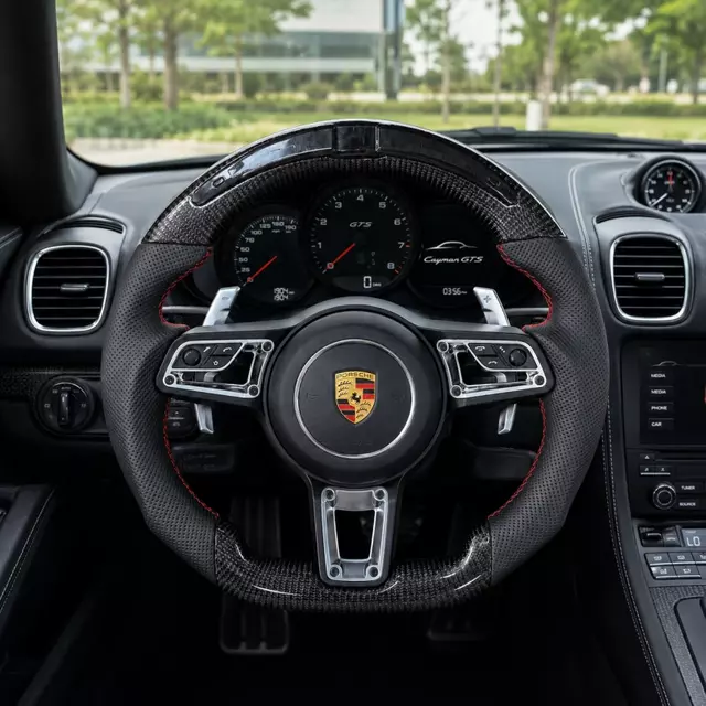 Custom Carbon Fiber Steering Wheel with LED Shift Lights for Porsche 911 (Cocoa/Tayneen)