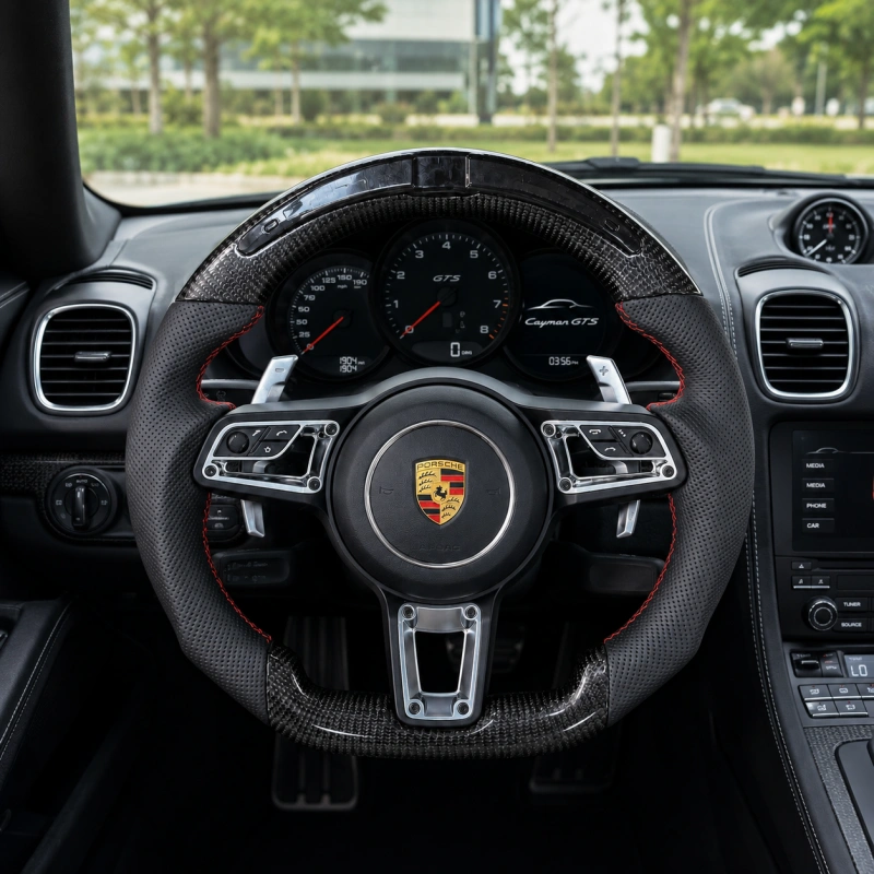 Custom Carbon Fiber Steering Wheel with LED Shift Lights for Porsche 911 (Cocoa/Tayneen)