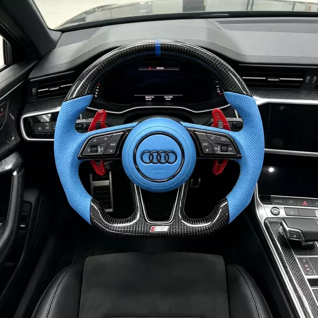 JIONX carbon steering wheel installed interior effect for Audi A7 S7 RS7 C7, D-shaped flat bottom steering upgrade