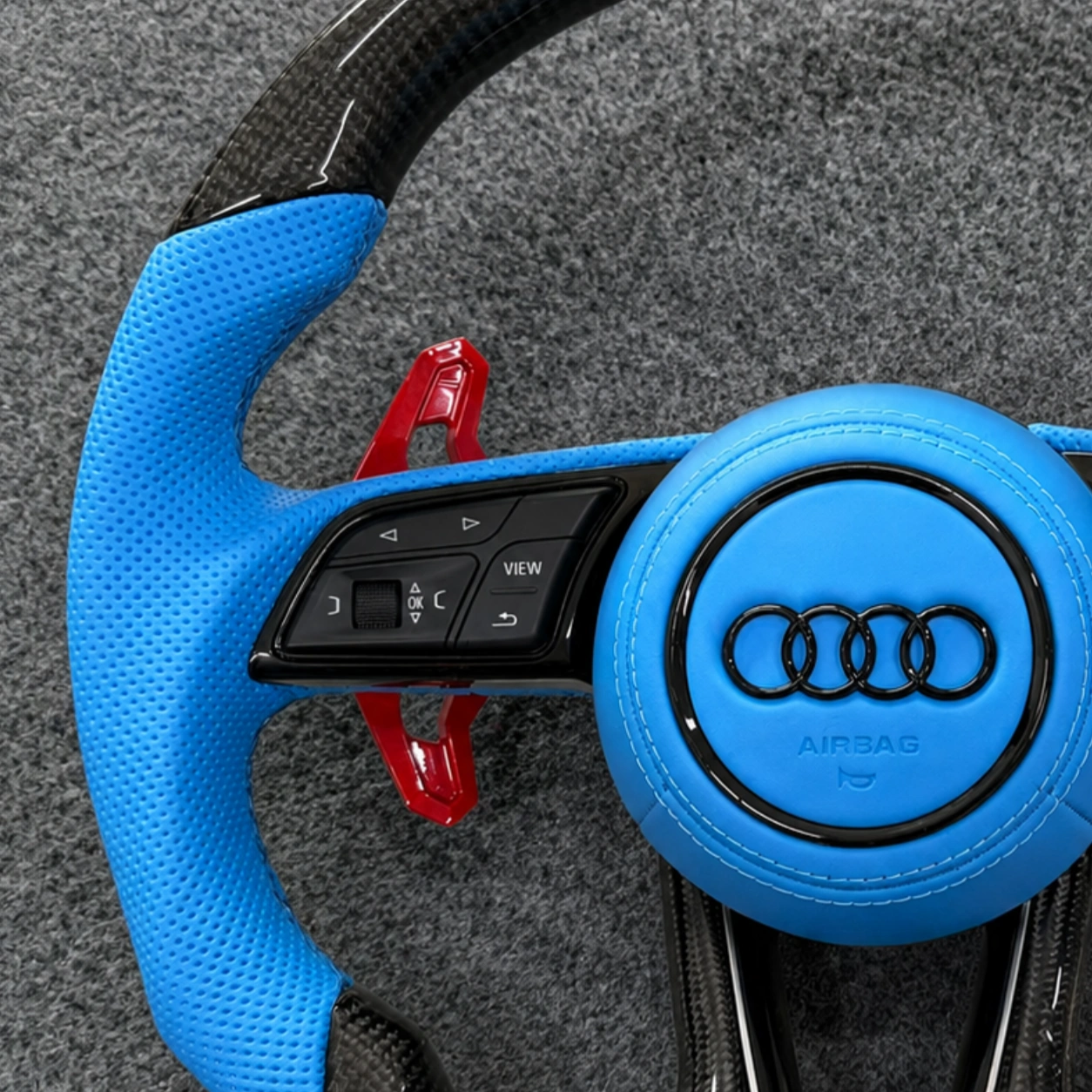 Anti-slip blue perforated leather grip of JIONX custom steering wheel fit Audi A7 S7 RS7 C7